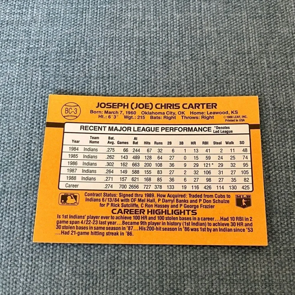 1989 Donruss Cleveland Indians MVP Baseball Card Trading Card